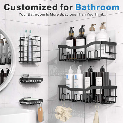5PCS Stainless Steel Shower Caddy Organizer Set Adhesive No Drill Bathroom Storage Rack ZJHL088 - with | Sold by Uncle Wiener's Wholesale