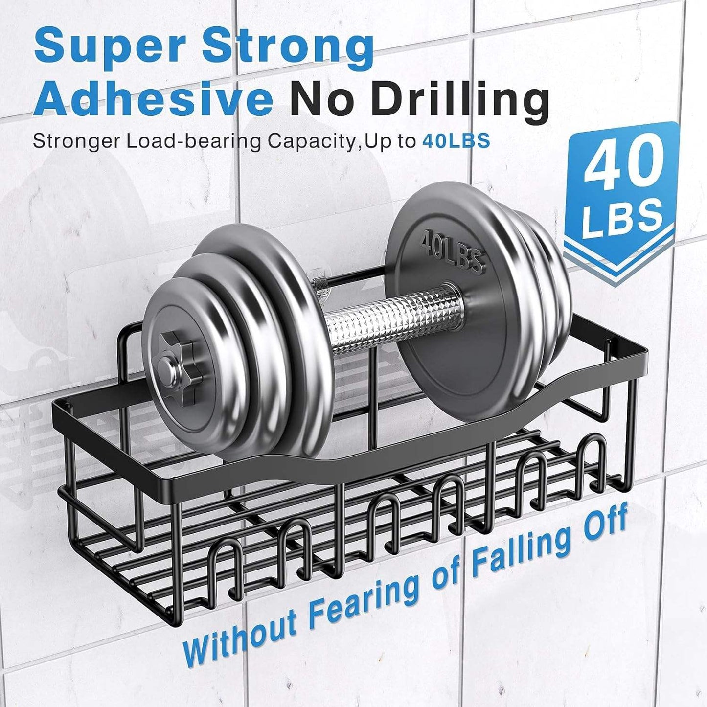 5PCS Stainless Steel Shower Caddy Organizer Set Adhesive No Drill Bathroom Storage Rack ZJHL088 - with | Sold by Uncle Wiener's Wholesale