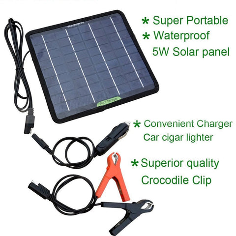 5W 12V Portable Solar Panel Battery Charger – Trickle Maintainer with Alligator Clips & DC Car Adapter for Car, Boat, Motorcycle, RV, Tractor – Includes Suction Cups - with | Sold by Uncle Wiener's Wholesale