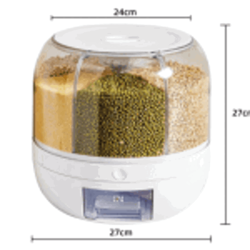 6 - Compartment Rotating Cereal & Rice Storage Container – Dry Food Dispenser | SKU: S1263 - Kitchen Equipment with | Sold by Uncle Wiener's Wholesale