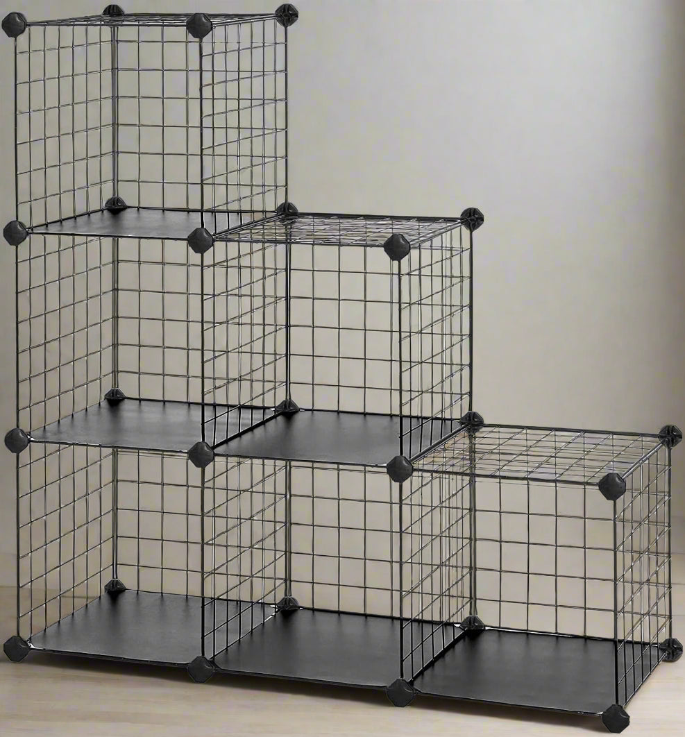 6-cube wire grid storage organizer with solid base for closet and garage use