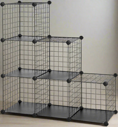 6-cube wire grid storage organizer with solid base for closet and garage use