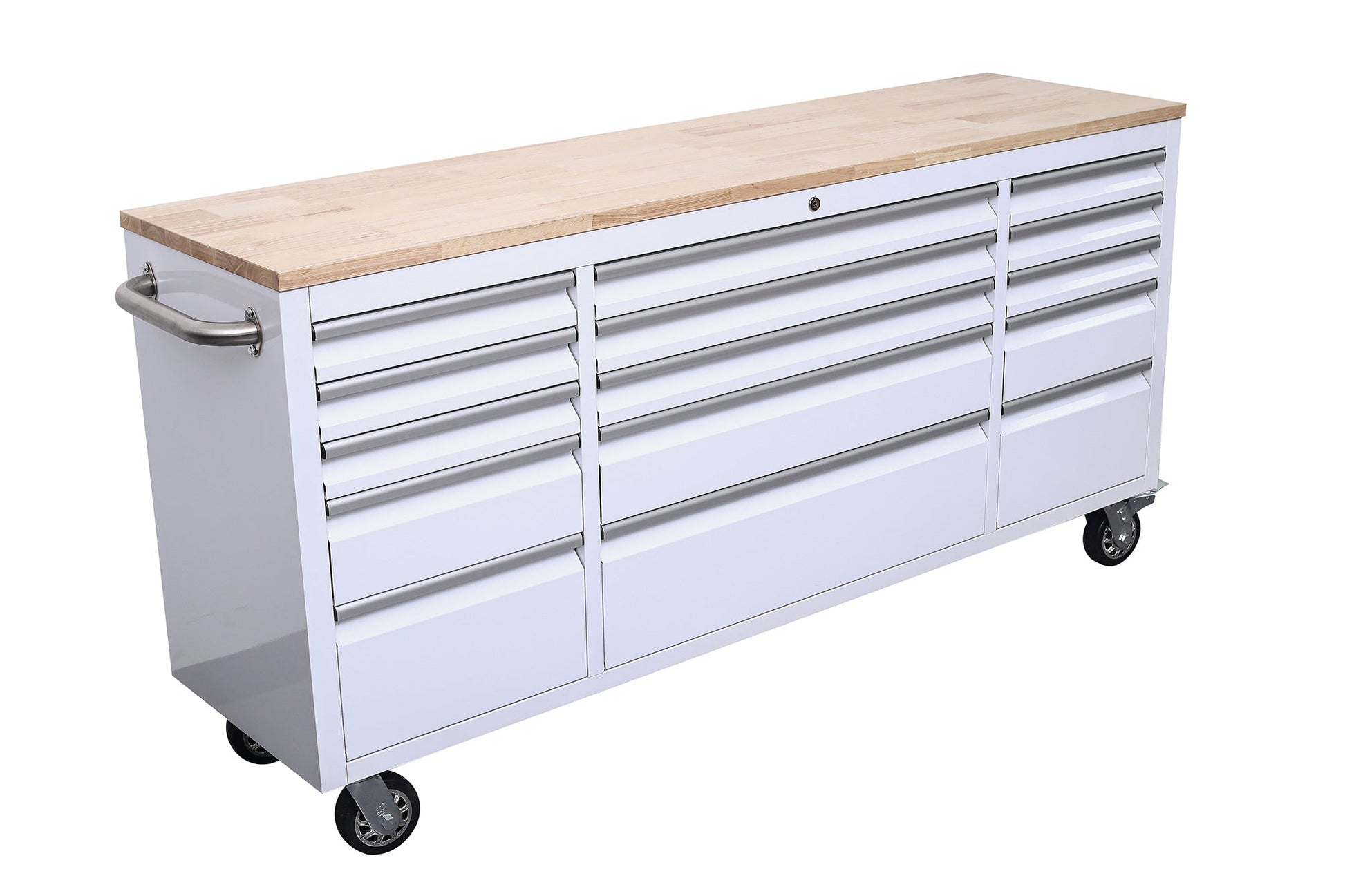 6 FT 15 - Drawer Rolling Tool Workbench with Power Outlets & USB Ports – Heavy - Duty Steel Storage Cabinet - Tool Benches & Workstations with White | Sold by Uncle Wiener's Wholesale