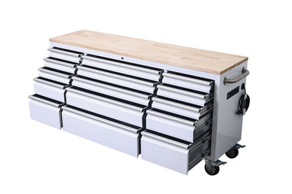 6 FT 15 - Drawer Rolling Tool Workbench with Power Outlets & USB Ports – Heavy - Duty Steel Storage Cabinet - Tool Benches & Workstations with White | Sold by Uncle Wiener's Wholesale
