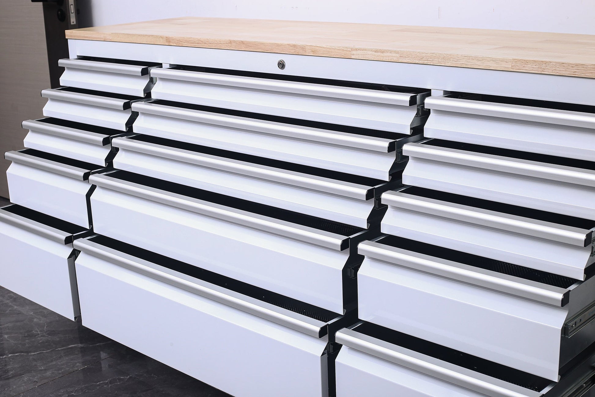 6 FT 15 - Drawer Rolling Tool Workbench with Power Outlets & USB Ports – Heavy - Duty Steel Storage Cabinet - Tool Benches & Workstations with White | Sold by Uncle Wiener's Wholesale