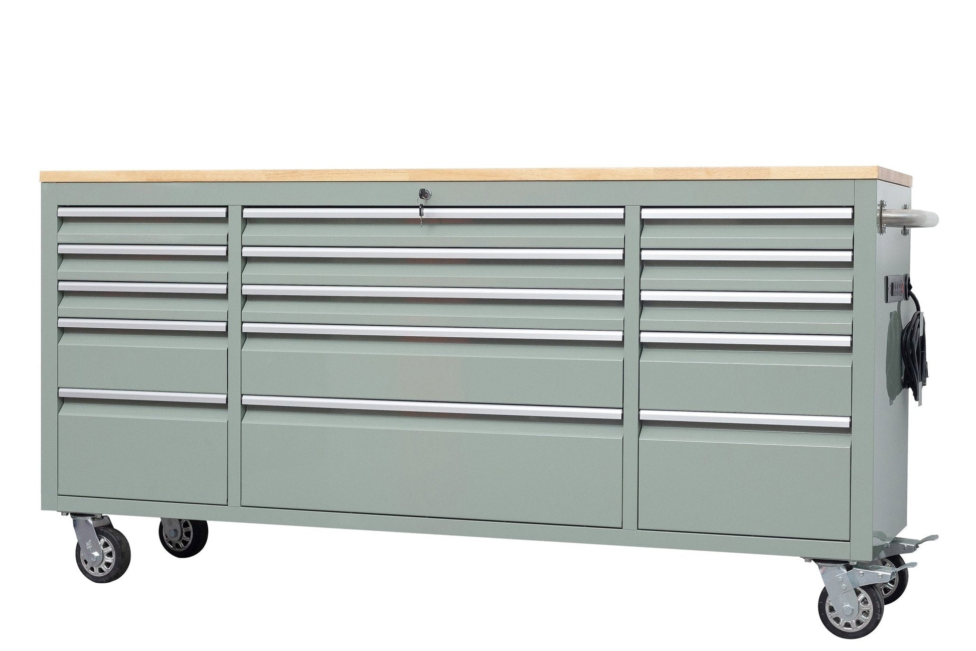 6 FT 15 - Drawer Rolling Tool Workbench with Power Outlets & USB Ports – Heavy - Duty Steel Storage Cabinet - Tool Bench with Cement Gray | Sold by Uncle Wiener's Wholesale