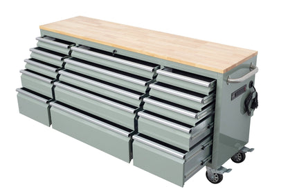 6 FT 15 - Drawer Rolling Tool Workbench with Power Outlets & USB Ports – Heavy - Duty Steel Storage Cabinet - Tool Bench with Cement Gray | Sold by Uncle Wiener's Wholesale