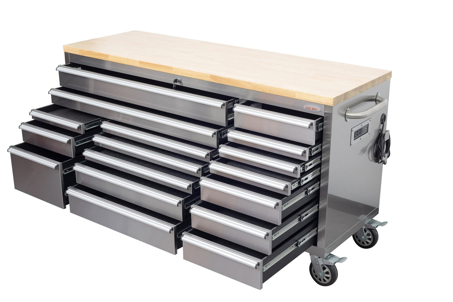 6 FT 17 - Drawer Fatboy Tool Workbench – Heavy - Duty Rolling Bench with Power & USB Ports | Multiple Colors Available - with Stainless Steel | Sold by Uncle Wiener's Wholesale
