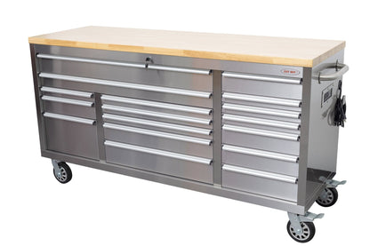 6 FT 17 - Drawer Fatboy Tool Workbench – Heavy - Duty Rolling Bench with Power & USB Ports | Multiple Colors Available - with Orange | Sold by Uncle Wiener's Wholesale