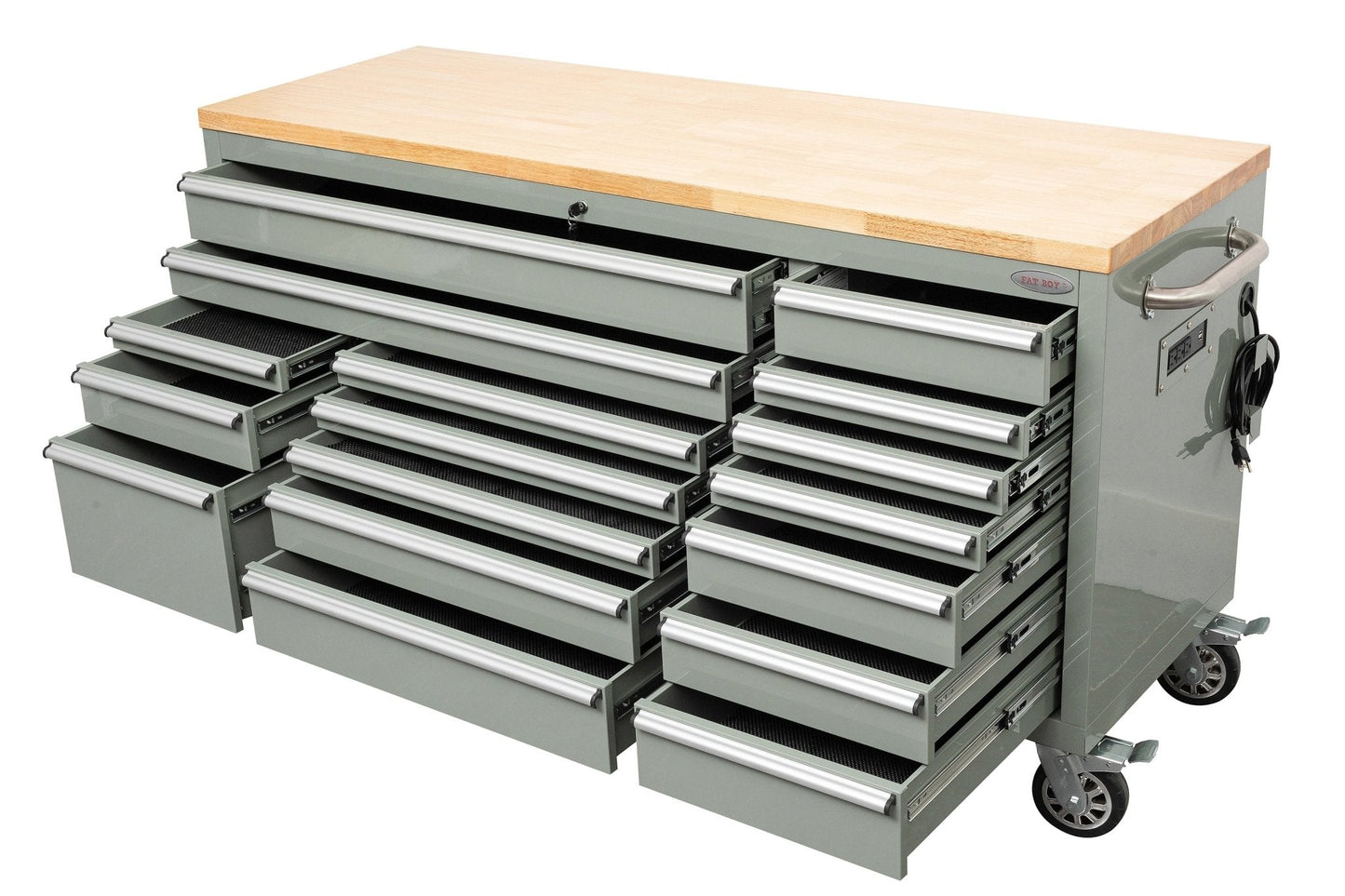 6 FT 17 - Drawer Fatboy Tool Workbench – Heavy - Duty Rolling Bench with Power & USB Ports | Multiple Colors Available - with Cement Gray | Sold by Uncle Wiener's Wholesale
