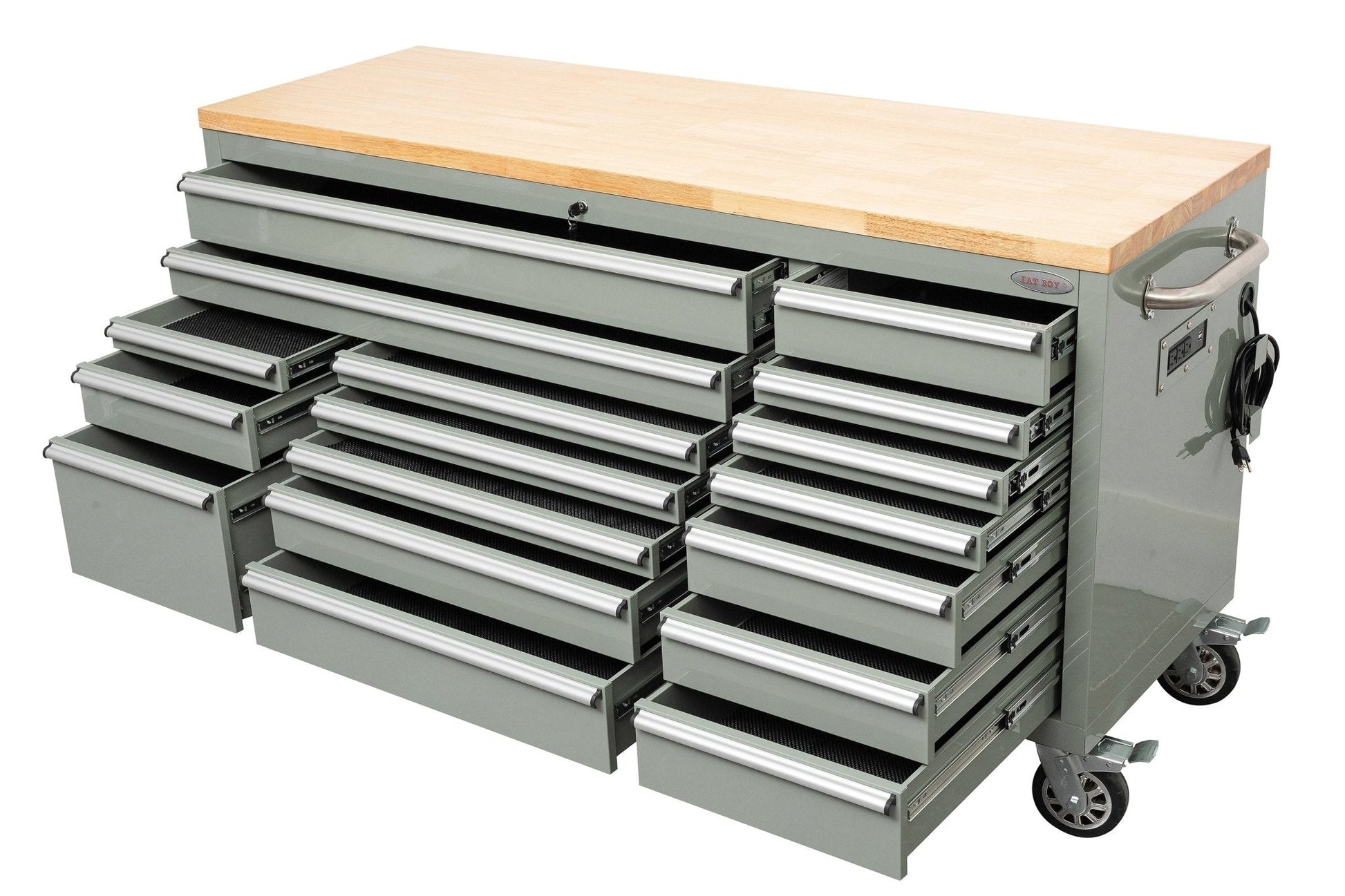 6 FT 17 - Drawer Fatboy Tool Workbench – Heavy - Duty Rolling Bench with Power & USB Ports | Multiple Colors Available - with Cement Gray | Sold by Uncle Wiener's Wholesale