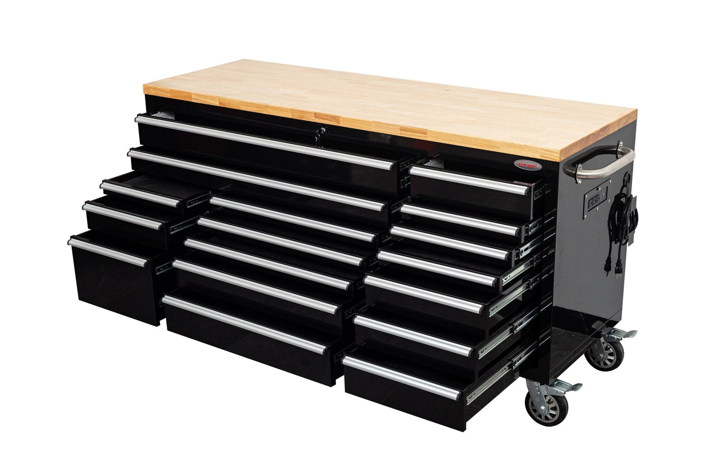 6 FT 17 - Drawer Fatboy Tool Workbench – Heavy - Duty Rolling Bench with Power & USB Ports | Multiple Colors Available - with Black | Sold by Uncle Wiener's Wholesale