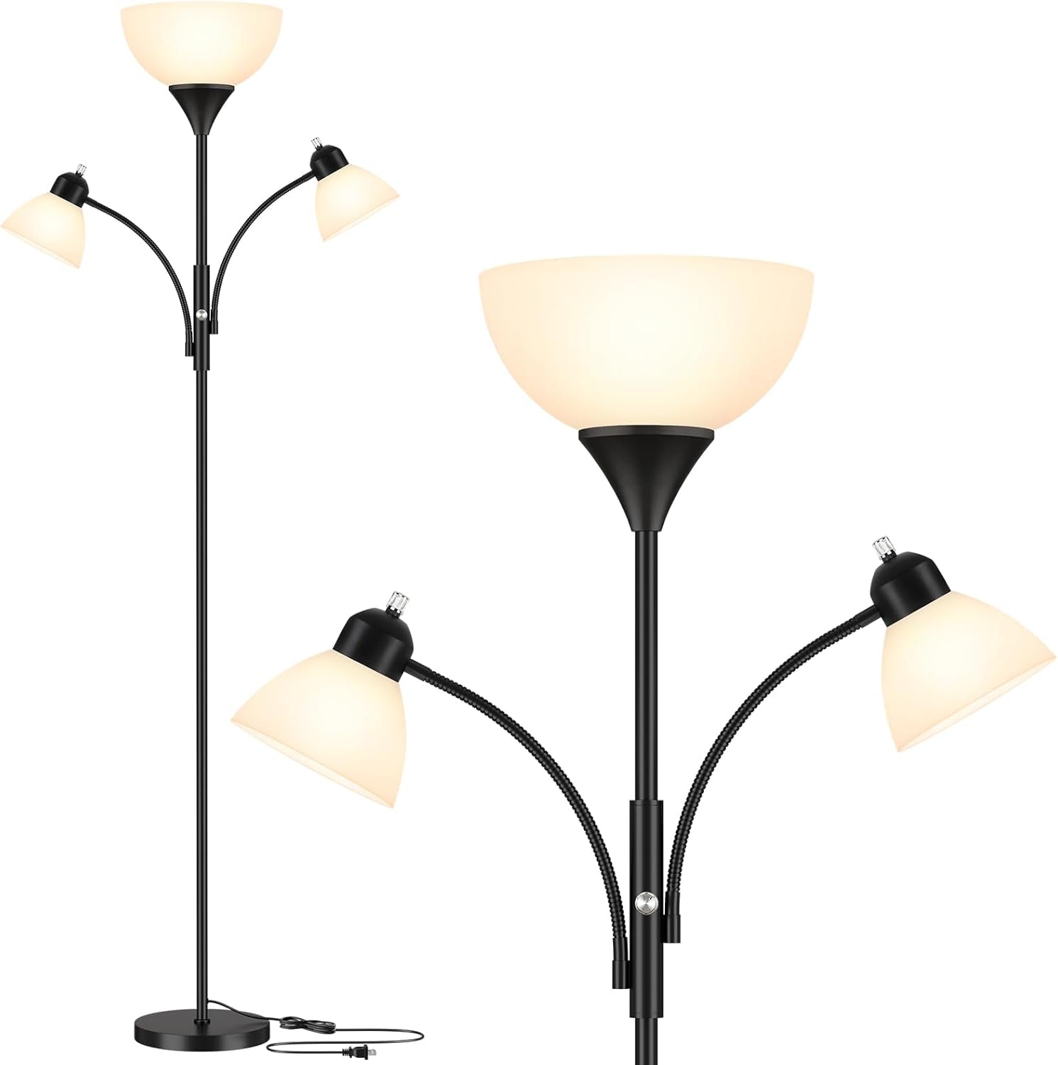 6 Ft Dimmable Torchiere Floor Lamp with Dual Reading Lights Black Tall Standing Lamp L7241 - with | Sold by Uncle Wiener's Wholesale