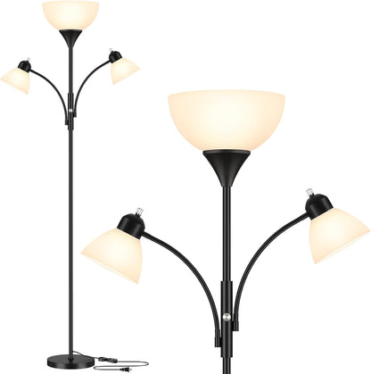 6 Ft Dimmable Torchiere Floor Lamp with Dual Reading Lights Black Tall Standing Lamp L7241 - with | Sold by Uncle Wiener's Wholesale