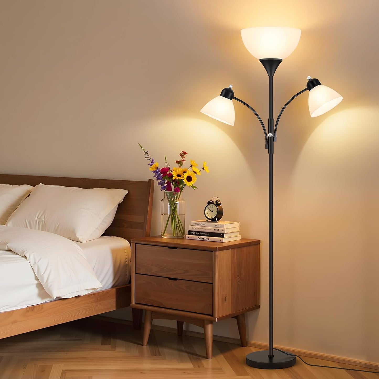 6 Ft Dimmable Torchiere Floor Lamp with Dual Reading Lights Black Tall Standing Lamp L7241 - with | Sold by Uncle Wiener's Wholesale