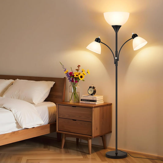 6 Ft Dimmable Torchiere Floor Lamp with Dual Reading Lights Black Tall Standing Lamp L7241 - with | Sold by Uncle Wiener's Wholesale