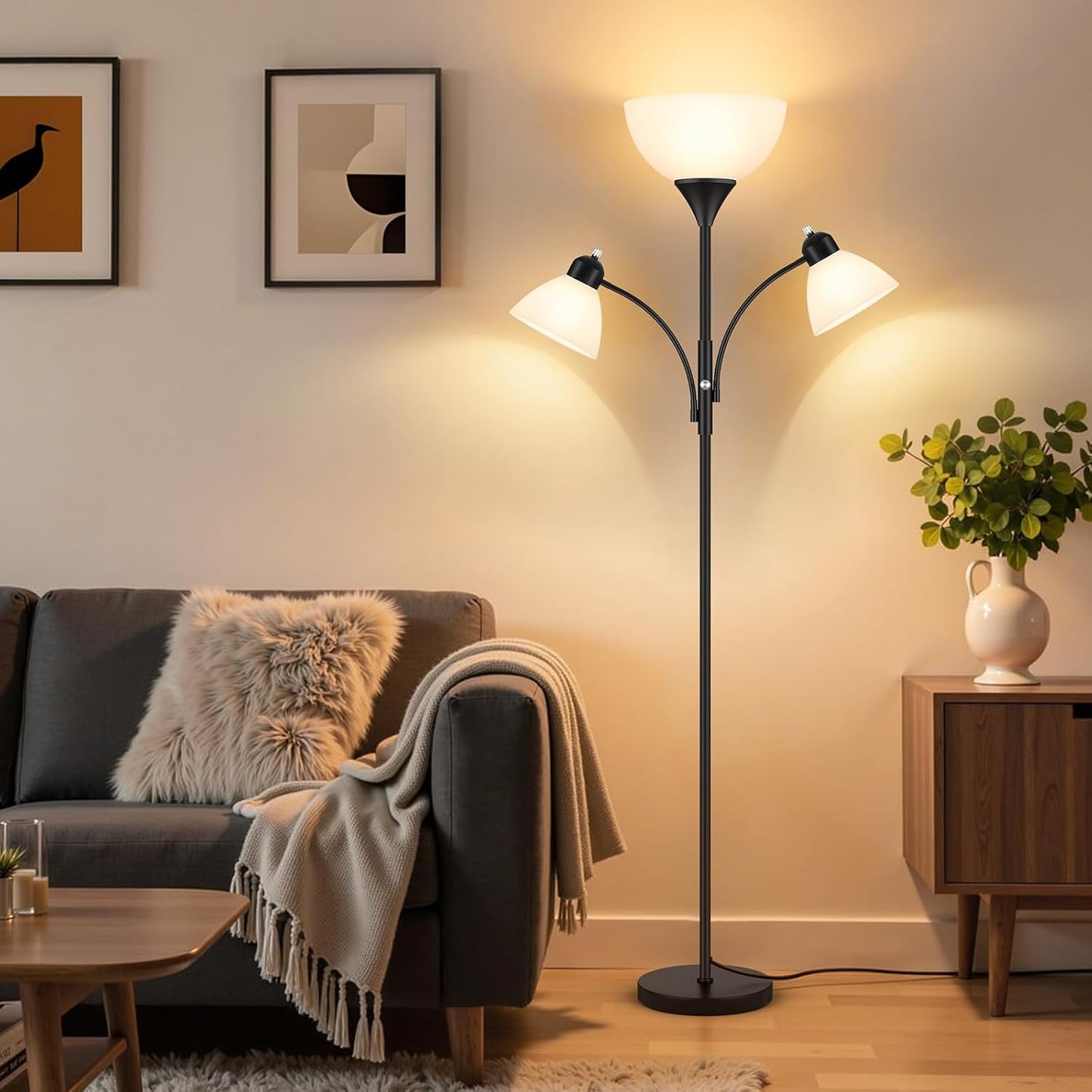 6 Ft Dimmable Torchiere Floor Lamp with Dual Reading Lights Black Tall Standing Lamp L7241 - with | Sold by Uncle Wiener's Wholesale