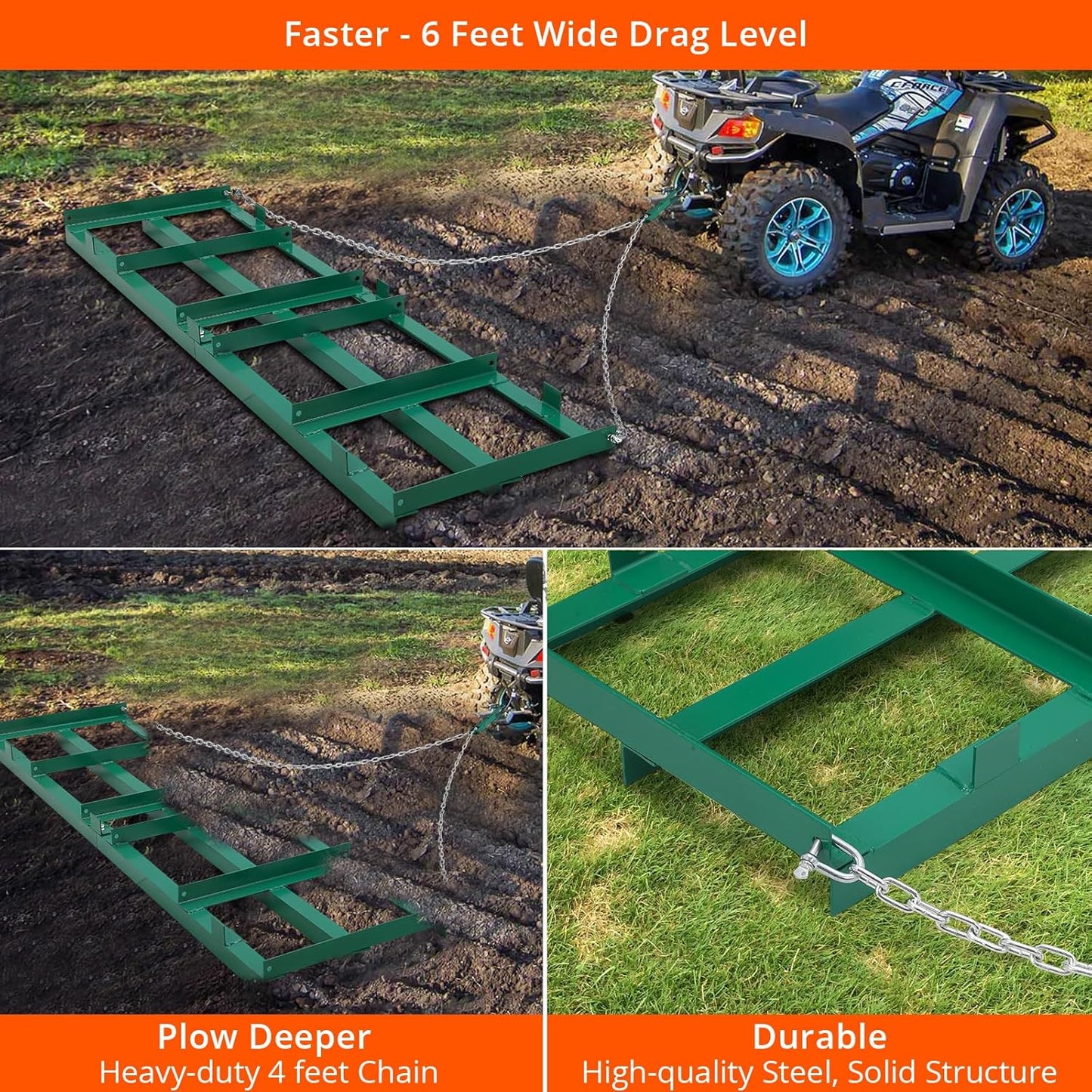 6 Ft Driveway Drag Harrow Heavy Duty Tow Behind Landscape Leveler DHC72 - with | Sold by Uncle Wiener's Wholesale