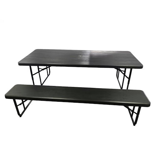 6 ft Foldable Picnic Table with Wood Grain Polyethylene Top, Bench Seats & Steel Frame for Patio, Backyard & Camping 8112906521 - with | Sold by Uncle Wiener's Wholesale
