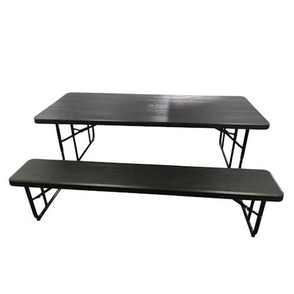 6 ft Foldable Picnic Table with Wood Grain Polyethylene Top, Bench Seats & Steel Frame for Patio, Backyard & Camping 8112906521 - with | Sold by Uncle Wiener's Wholesale