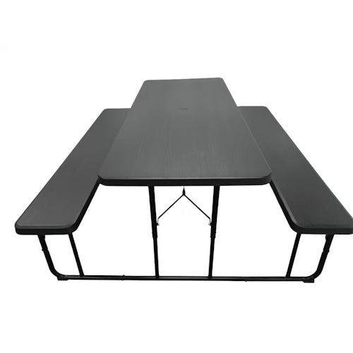 6 ft Foldable Picnic Table with Wood Grain Polyethylene Top, Bench Seats & Steel Frame for Patio, Backyard & Camping 8112906521 - with | Sold by Uncle Wiener's Wholesale