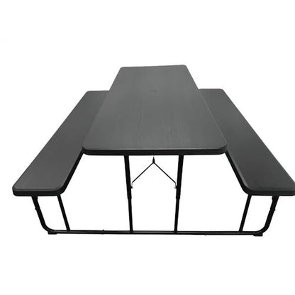 6 ft Foldable Picnic Table with Wood Grain Polyethylene Top, Bench Seats & Steel Frame for Patio, Backyard & Camping 8112906521 - with | Sold by Uncle Wiener's Wholesale