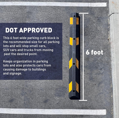 6 Ft Rubber Parking Curb Stop – Heavy Duty, DOT Approved, Reflective, for Cars, SUVs & Trucks - with Single | Sold by Uncle Wiener's Wholesale
