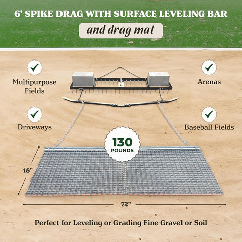 6 Ft Spike Drag Mat with Leveling Bar – Heavy - Duty Steel Mesh Arena & Driveway Drag for ATV, UTV, Tractor – Rust - Resistant Field Drag, 72"x18" - with | Sold by Uncle Wiener's Wholesale