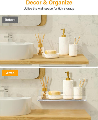 6 - Pack Clear Acrylic Floating Wall Shelves – 15" Invisible Display Storage Racks for Bathroom, Kitchen, Bedroom (Model: B0D5LZ1G42) - with | Sold by Uncle Wiener's Wholesale