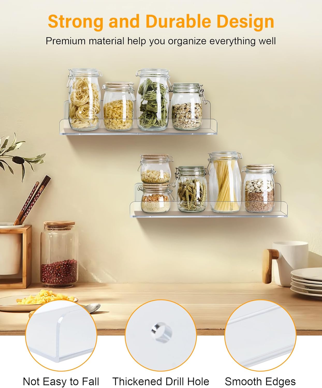 6 - Pack Clear Acrylic Floating Wall Shelves – 15" Invisible Display Storage Racks for Bathroom, Kitchen, Bedroom (Model: B0D5LZ1G42) - with | Sold by Uncle Wiener's Wholesale