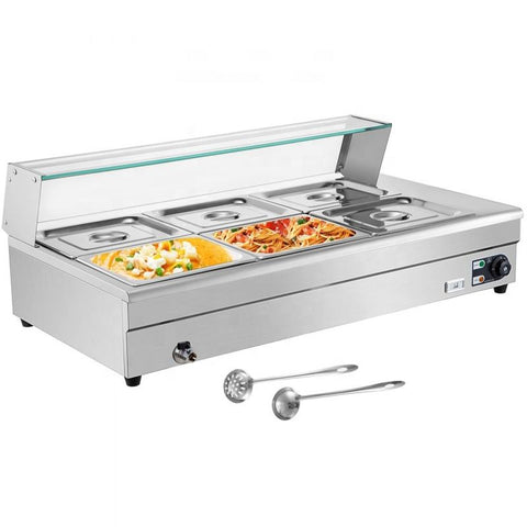 6 - Pan Electric Bain Marie Food Warmer – Stainless Steel Commercial Buffet Steam Table S1298 - with | Sold by Uncle Wiener's Wholesale