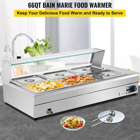 6 - Pan Electric Bain Marie Food Warmer – Stainless Steel Commercial Buffet Steam Table S1298 - with | Sold by Uncle Wiener's Wholesale