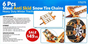 6 Pcs Set Steel Anti Skid Snow Tire Chains Heavy Duty Winter Traction Set 175275
