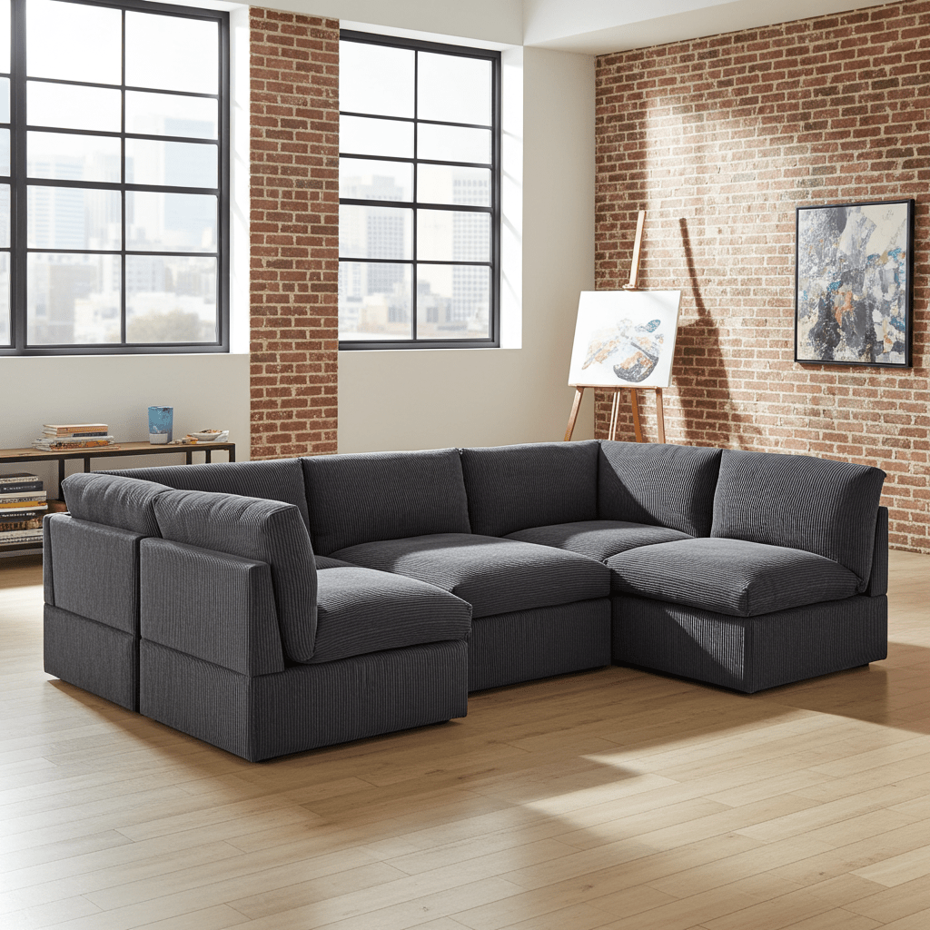 6 - Piece Corduroy Sectional Sofa – Modern Living Room Furniture with Plush Upholstery - Furniture with DARK GRAY BT2522DG | Sold by Uncle Wiener's Wholesale