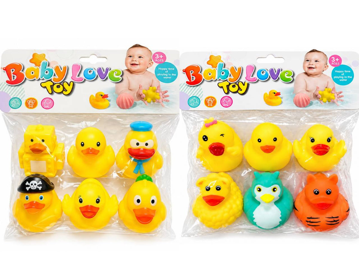 6-Piece Mixed Animal Bath Toy Set Vinyl Duck Bathroom Toys JY475143 - with | Sold by Uncle Wiener's Wholesale