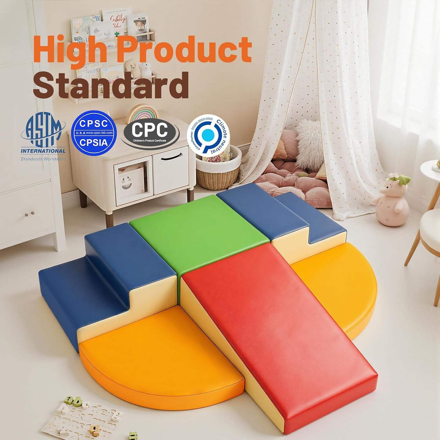 6-Piece Soft Play Climbing Blocks Set for Toddlers PU Foam Activity Gym 63" Play Set - with | Sold by Uncle Wiener's Wholesale