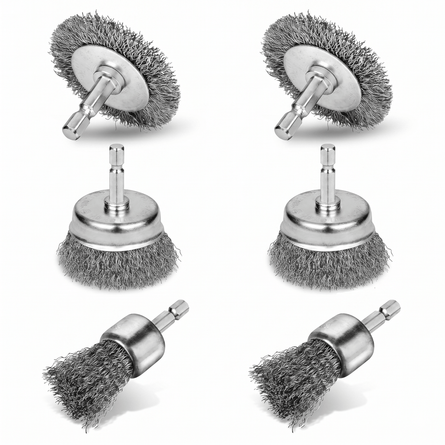 6-Piece Wire Brush Drill Attachment Set 1/4" Hex Shank T0981 - with | Sold by Uncle Wiener's Wholesale