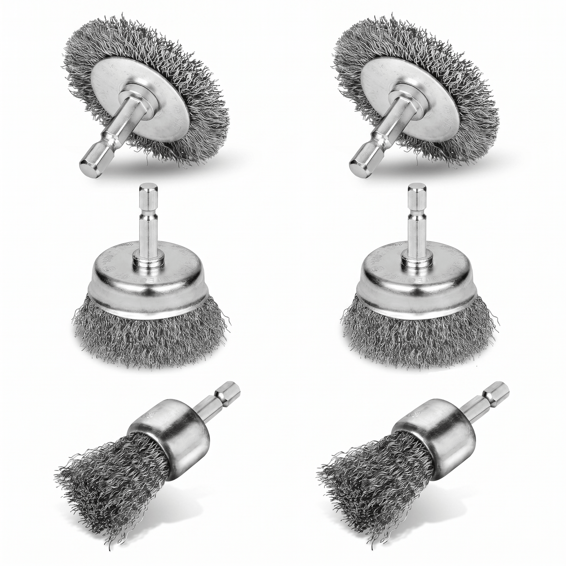 6-Piece Wire Brush Drill Attachment Set 1/4" Hex Shank T0981 - with | Sold by Uncle Wiener's Wholesale