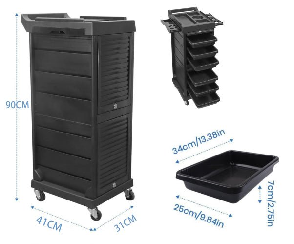 6 Tier Salon Beauty Rolling Trolley Cart Black with Drawers SBR580 - with | Sold by Uncle Wiener's Wholesale