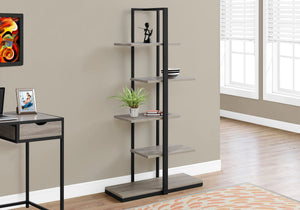 60″ 4 Tier Display Shelf Grey Top Black Metal Frame Modern Bookcase 32″ K7232