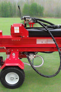 60 Ton Hydraulic Log Splitter with red frame – front view
Gas-powered Lifan 15HP Log Splitter trailer – side angle
Four-way wedge hydraulic wood splitter on heavy-duty tires
Towable 60 ton log splitter with highway tires and LED lights