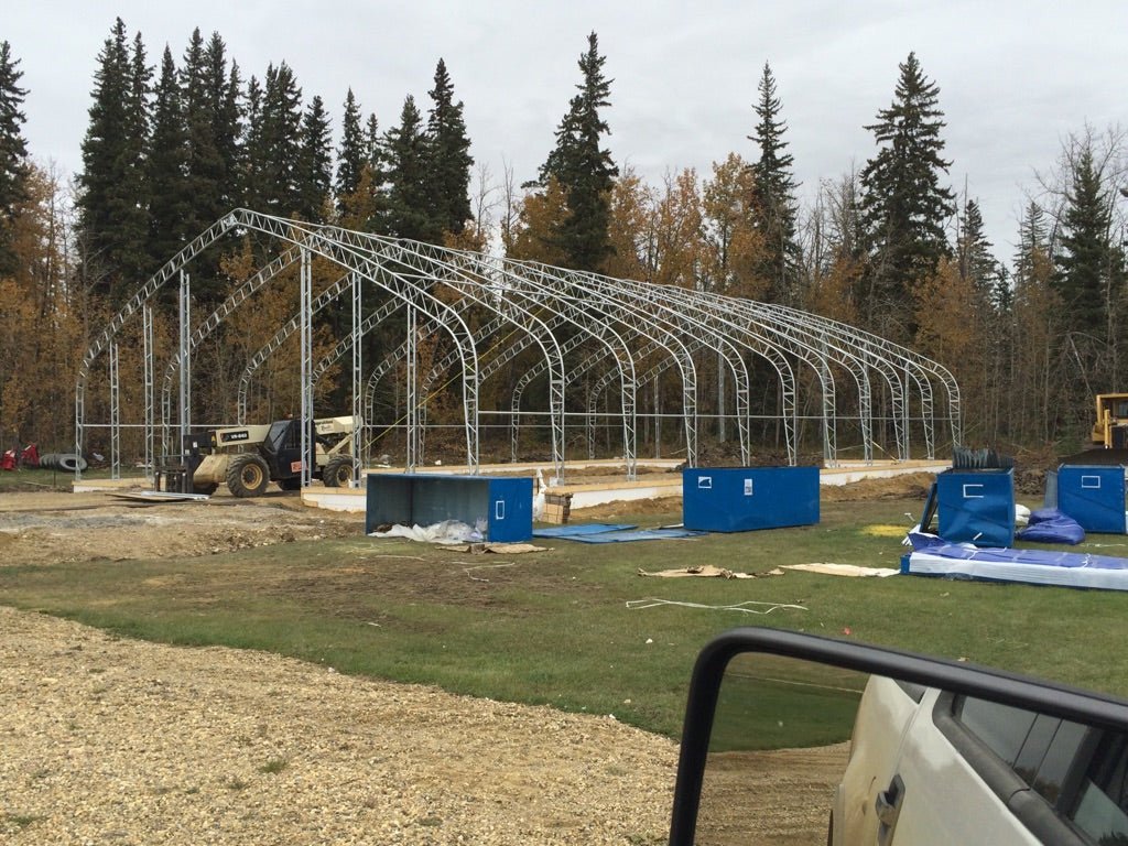 60′ WIDE DOUBLE TRUSS STORAGE BUILDINGS - with Standard 60X100X25 26.5 OZ PVC Cover | Sold by Uncle Wiener's Wholesale