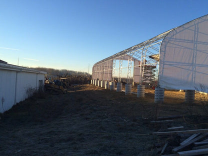 60′ WIDE DOUBLE TRUSS STORAGE BUILDINGS - with Standard 60X100X25 26.5 OZ PVC Cover | Sold by Uncle Wiener's Wholesale