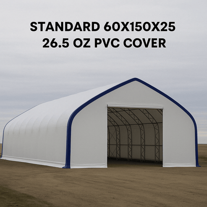 60′ Wide Double Truss Storage Buildings – Heavy - Duty PVC Shelter | Extra - Large Portable Warehouse - Extra - Large Industrial Storage Shelter with Standard 60X150X25 26.5 OZ PVC Cover | Sold by Uncle Wiener's Wholesale