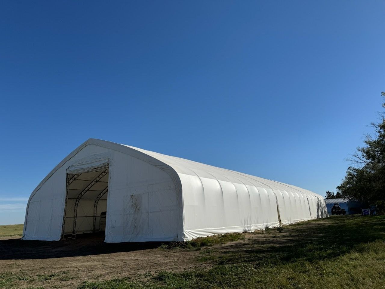 60′ Wide Double Truss Storage Buildings – Heavy - Duty PVC Shelter | Extra - Large Portable Warehouse - Extra - Large Industrial Storage Shelter with Standard 60X152X25 26.5 OZ PVC Cover | Sold by Uncle Wiener's Wholesale