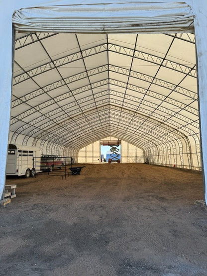 60′ Wide Double Truss Storage Buildings – Heavy - Duty PVC Shelter | Extra - Large Portable Warehouse - Extra - Large Industrial Storage Shelter with Standard 60X152X25 26.5 OZ PVC Cover | Sold by Uncle Wiener's Wholesale