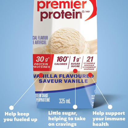 Premier Protein Vanilla High Protein Shake 12 Pack 325mL - Ready-to-Drink Protein Shakes