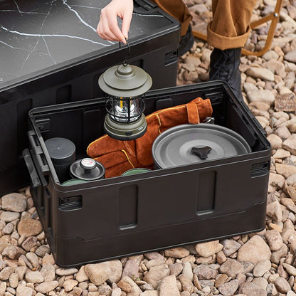 60L Folding Storage Box with Wooden Lid Collapsible Organizer Bench Style S1340 - with | Sold by Uncle Wiener's Wholesale