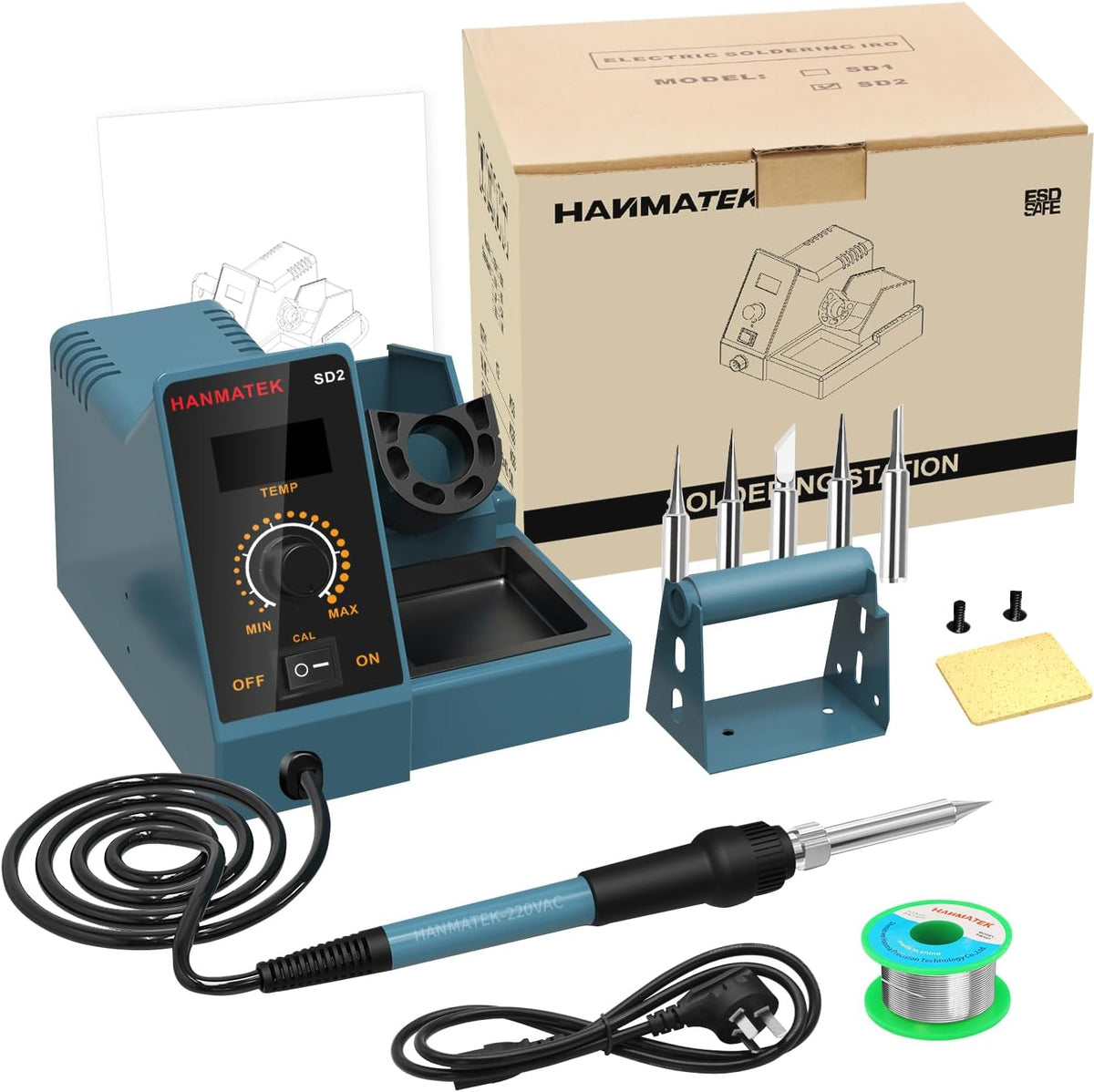 60W Digital Soldering Station with LED Display – Adjustable Temp + 5 E ...