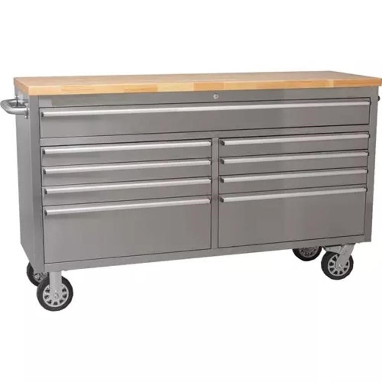 61 - Inch Stainless Steel 9 - Drawer Tool Chest with Power Strip HTC6109W - with | Sold by Uncle Wiener's Wholesale